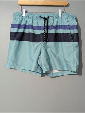 American Eagle Men's Light Blue Striped Swim Trunks Resortwear Surfside Casual